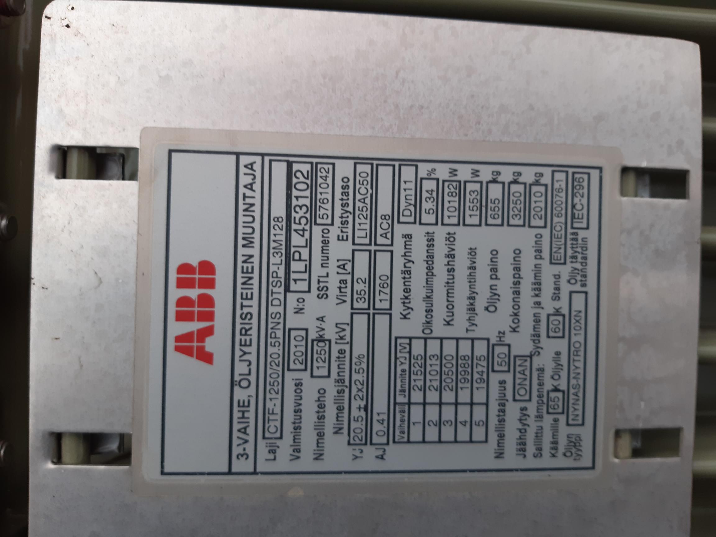 ABB 1250 KVA 20 5 0 41 KV BTB Transformers